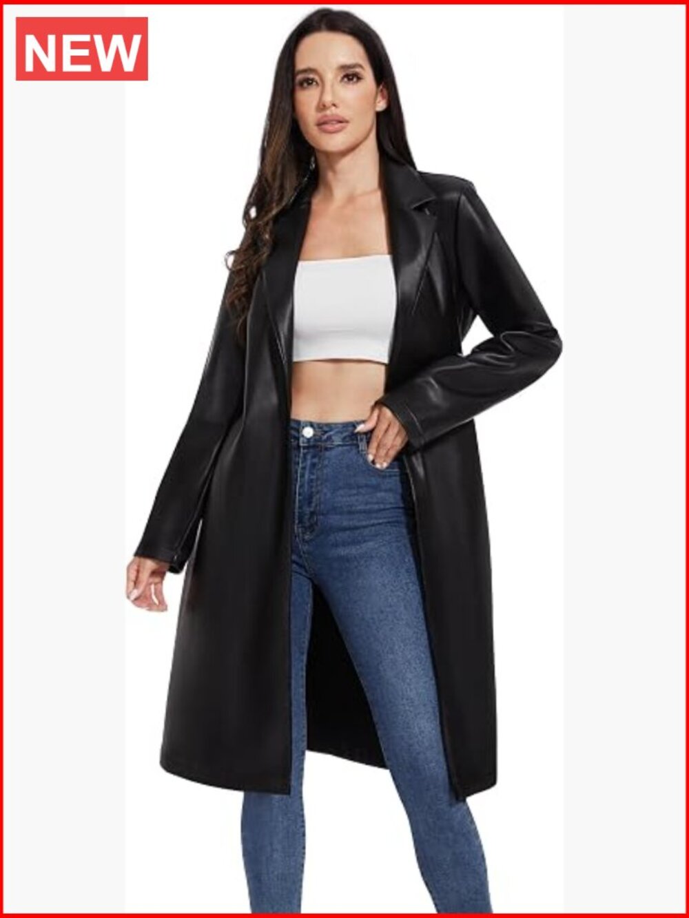 Faux Leather Trench Coat Classic Silhouette Plus Size Moto Biker Jacket